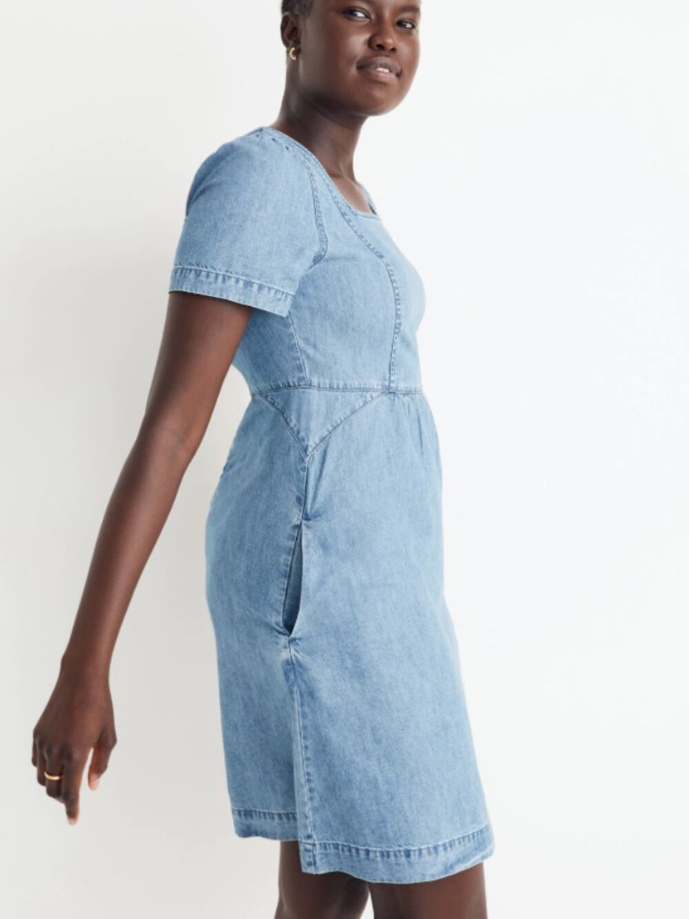 Madewell Denim Mini Dress Womens‎ Size 8 Blue Short Sleeve Cotton Lyocell